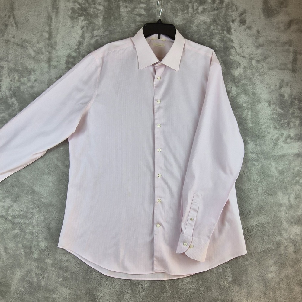 Suit Supply Traveller Mens Dress Shirt 18 46 Slim Fit Pink Striped Long Sleeve